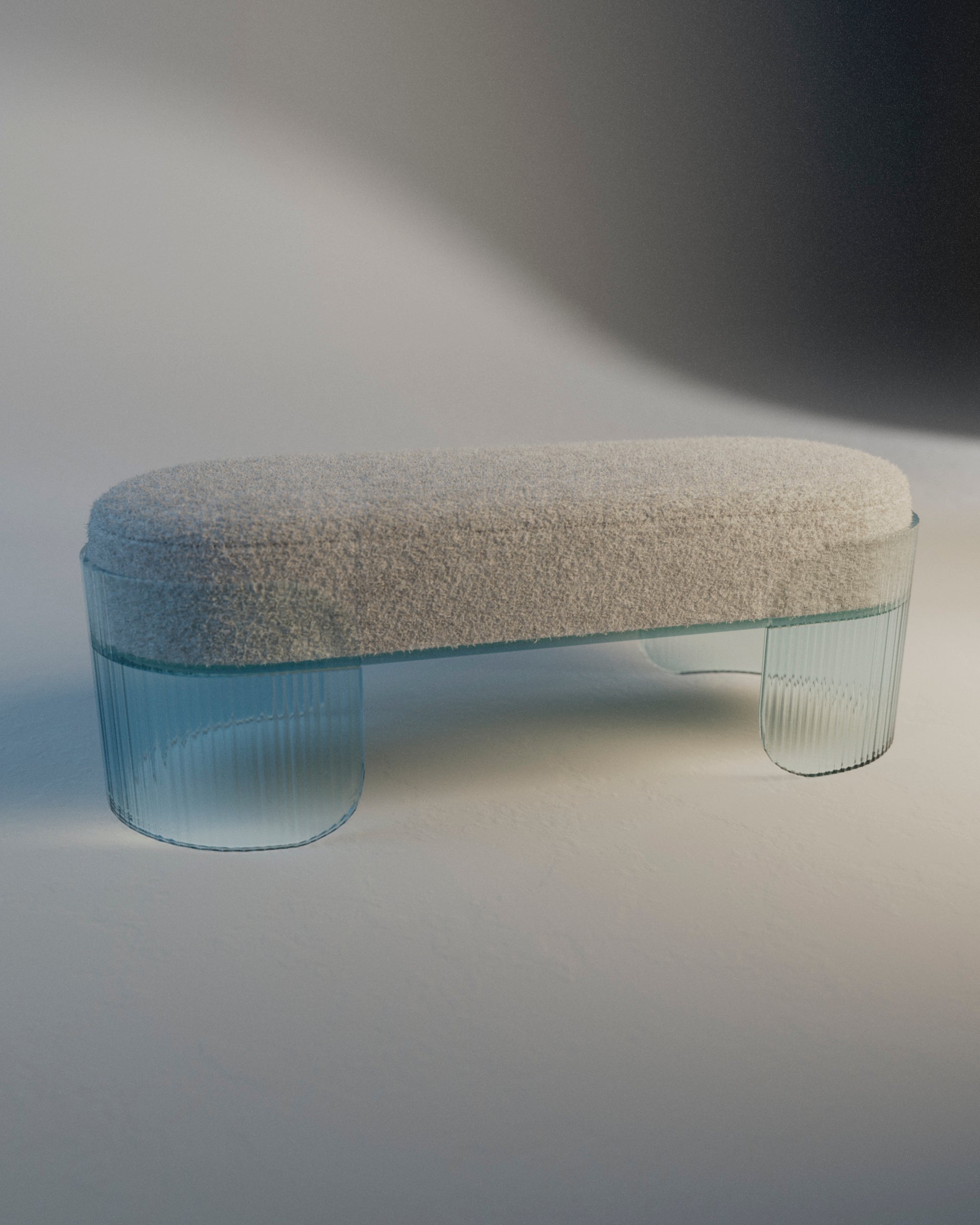 Banc XL en verre bombé et coussin confortable