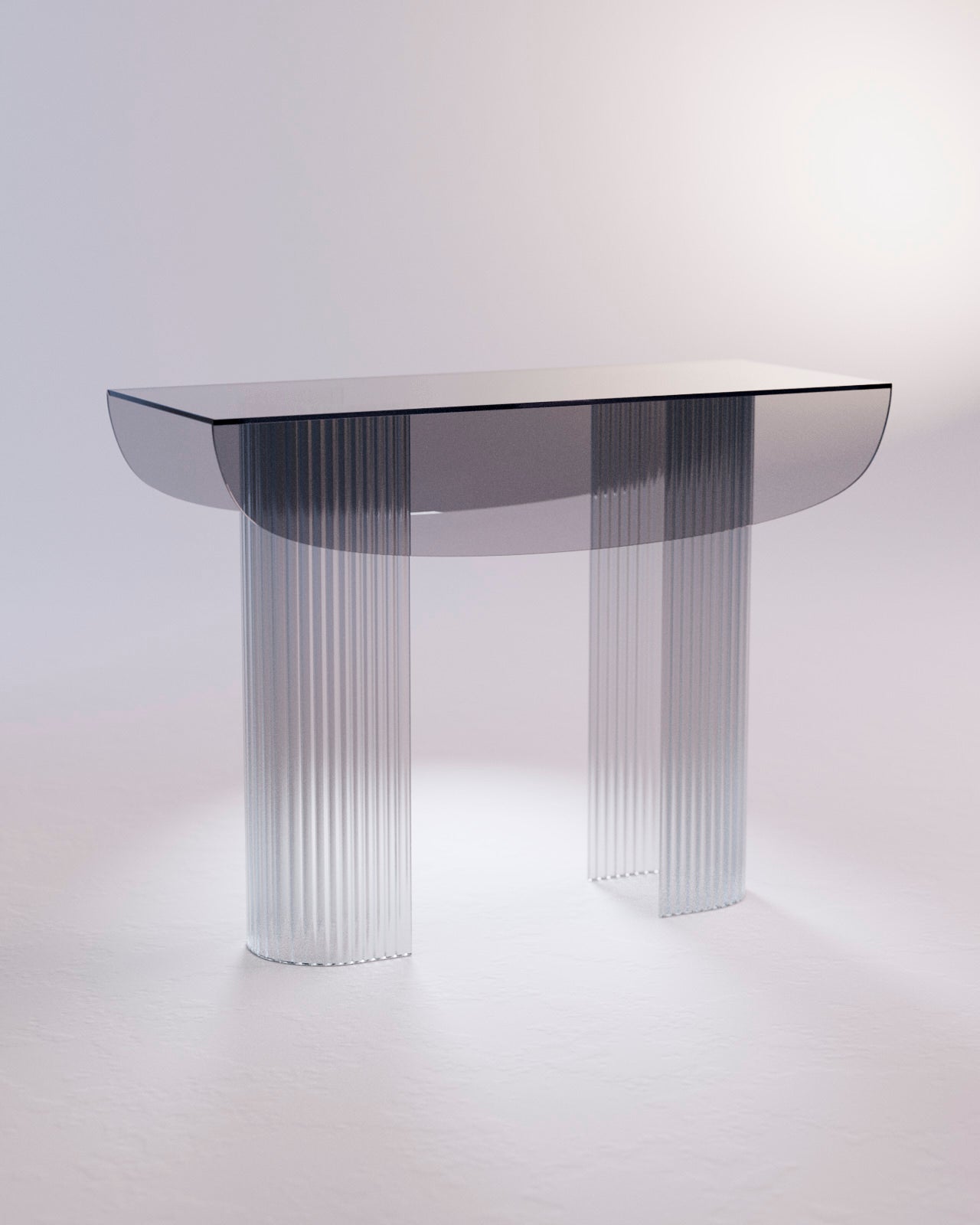 Console HELIA en verre fumé et pieds en verre bombé